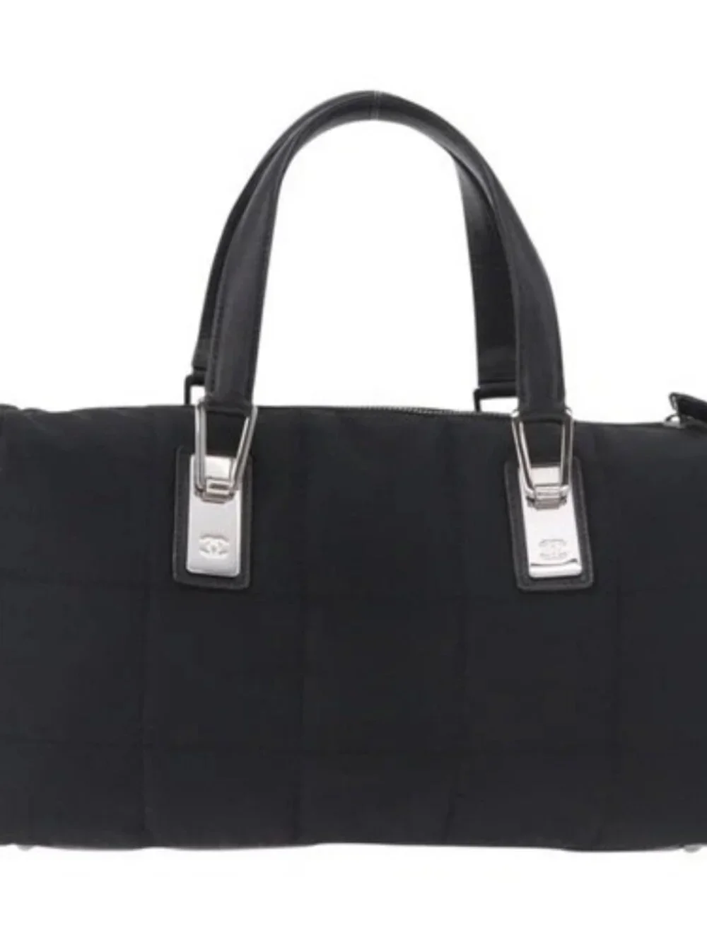 CHANEL Choco Bar Hand Bag Nylon Black Silver CC Auth 183944SAM